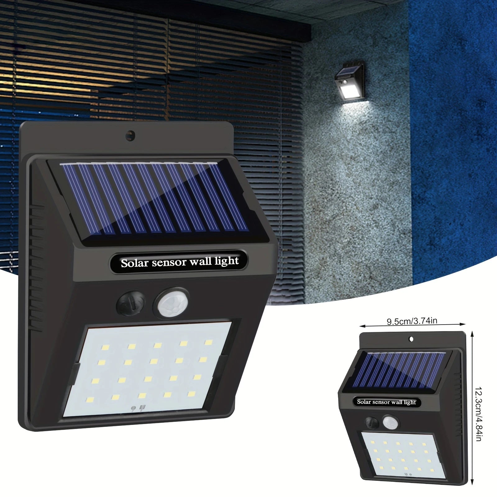 مصباح جداري شمسي خارجي TOACH – 20 LED، مستشعر حركة، ضد الماء IP65، مثالي للحدائق والممرات