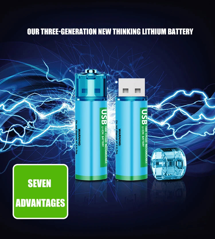 🔋 بطارية ليثيوم أيون قابلة للشحن 1.5V AA – مصغّرة، USB