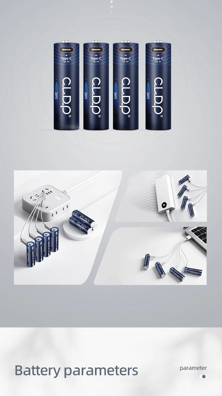بطارية قابلة للشحن 1.6V NiZn عبر USB – 1200 دورة شحن، حماية من الشحن الزائد، أداء قوي ومستقر