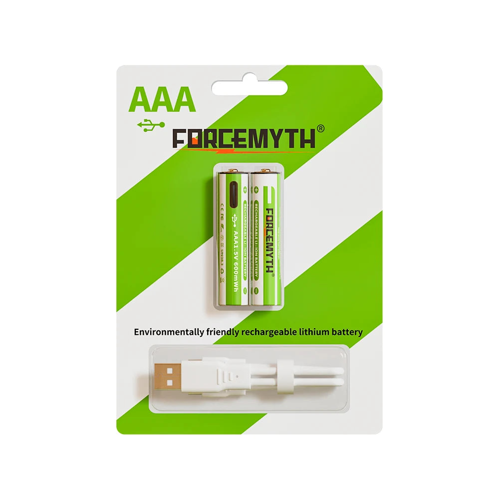 بطاريات AA قابلة للشحن 1.5V USB-C ليثيوم أيون – سعة 2500mWh، متعددة الاستخدامات وصديقة للبيئة