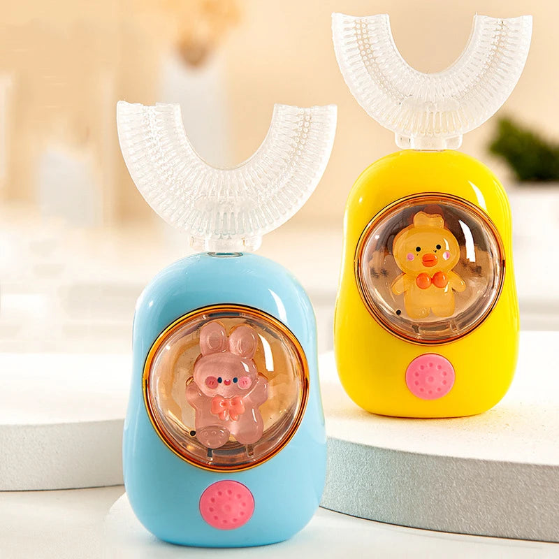 🪥 فرشاة أسنان كهربائية للأطفال على شكل حرف U – سيليكون فائق النعومة وقابلة لإعادة الشحن