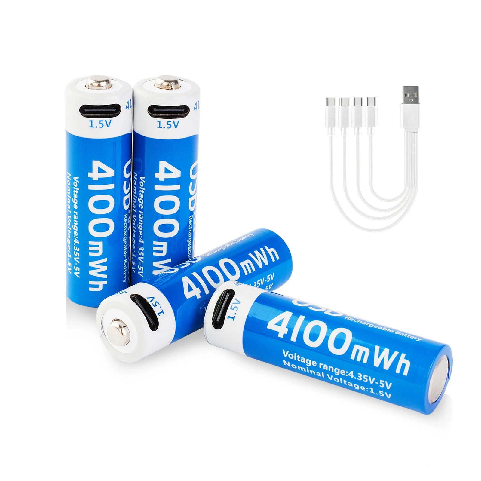 بطارية AA ليثيوم قابلة للشحن USB-C – سعة 4100mWh، جهد ثابت 1.5V، متعددة الاستخدامات