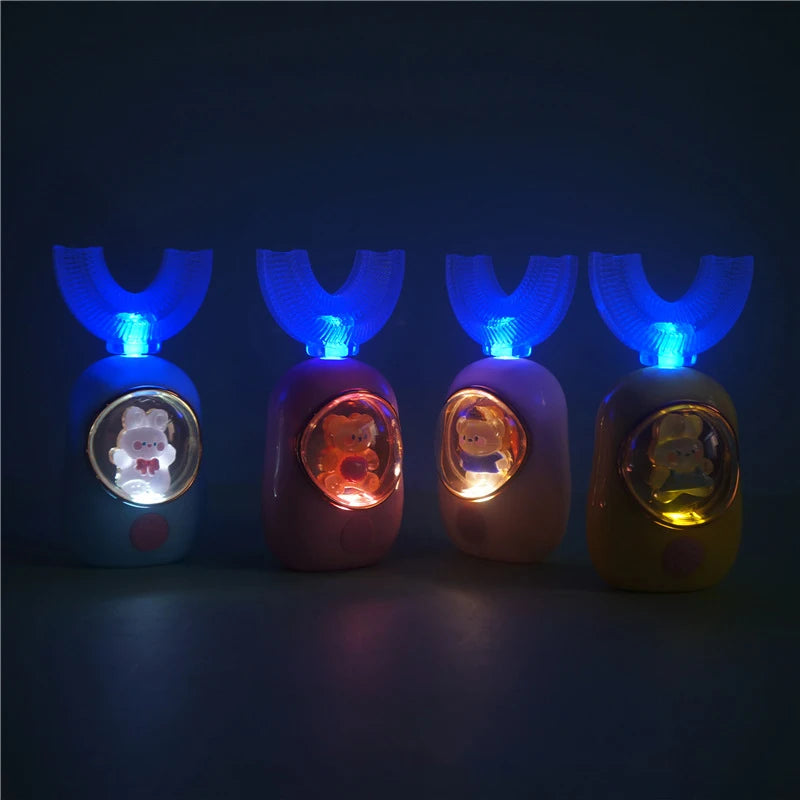 🪥 فرشاة أسنان كهربائية للأطفال على شكل حرف U – سيليكون فائق النعومة وقابلة لإعادة الشحن