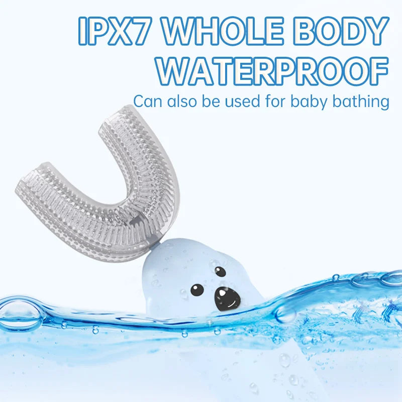 فرشاة أسنان كهربائية للأطفال على شكل U – سيليكون ناعم، مقاومة للماء IPX7، قابلة لإعادة الشحن