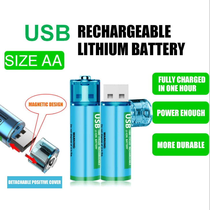 🔋 بطارية ليثيوم أيون قابلة للشحن 1.5V AA – مصغّرة، USB