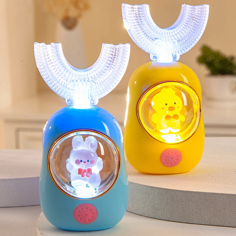 🪥 فرشاة أسنان كهربائية للأطفال على شكل حرف U – سيليكون فائق النعومة وقابلة لإعادة الشحن