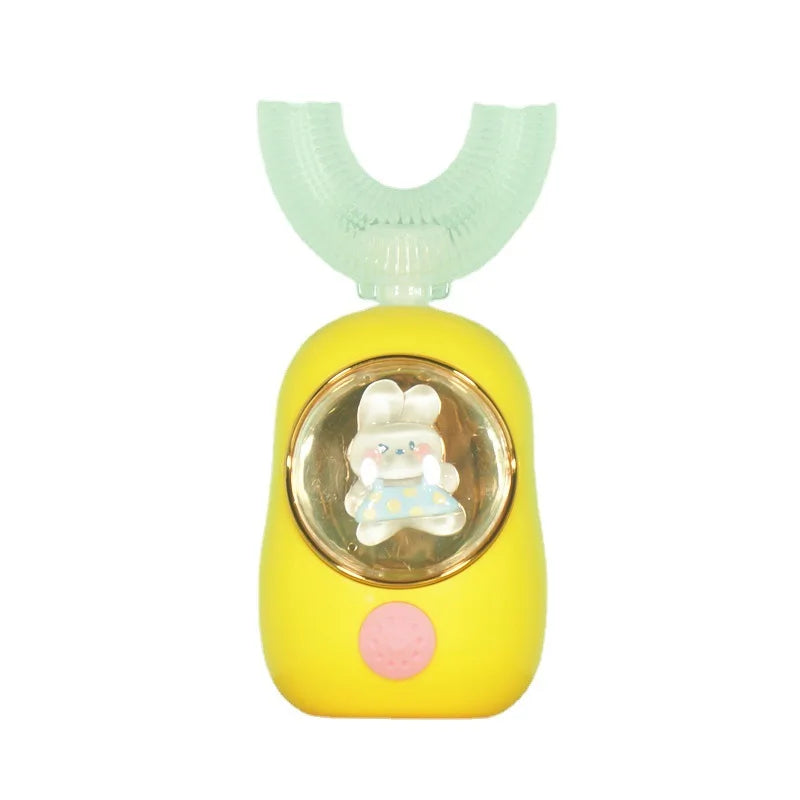 🪥 فرشاة أسنان كهربائية للأطفال على شكل حرف U – سيليكون فائق النعومة وقابلة لإعادة الشحن