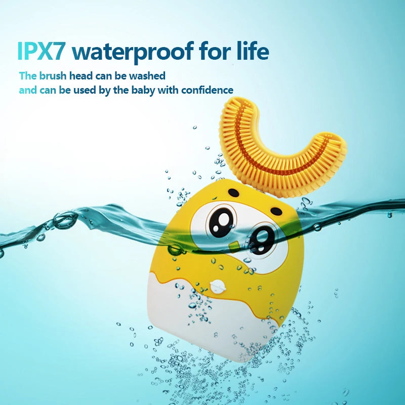 🪥 فرشاة أسنان كهربائية للأطفال على شكل حرف U – تصميم فيل كرتوني صغير